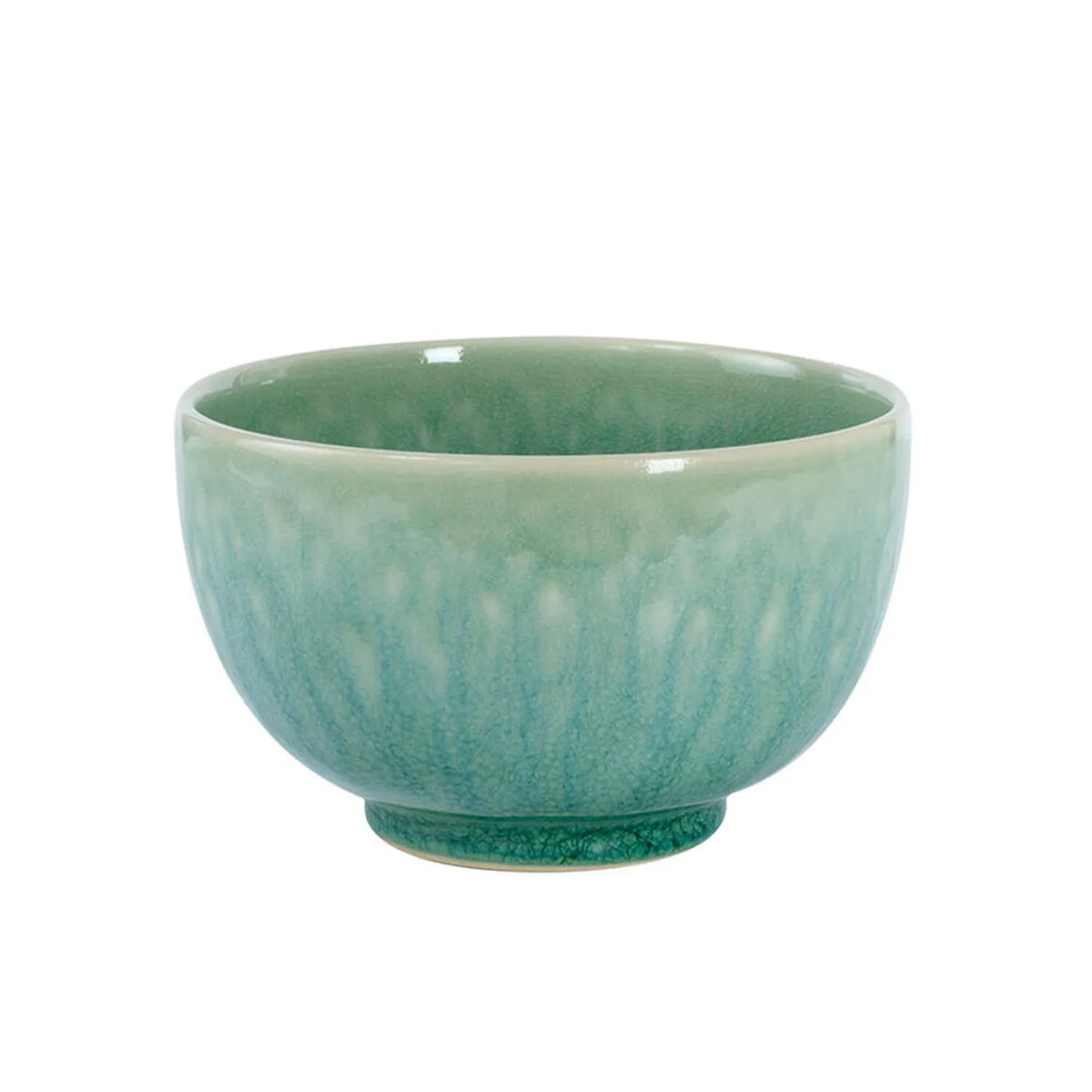 Small round ceramic bowl from the Jars - Rosenthal Tourron Dinnerware Jade collection, finished in a mottled jade green glaze.