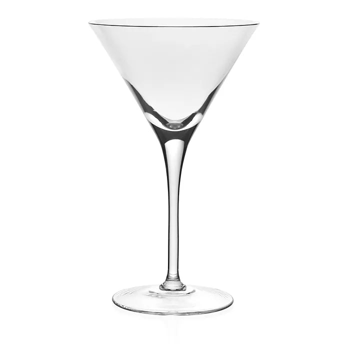 A handmade Lauren Drinkware crystal martini glass by William Yeoward, featuring a wide conical bowl, long stem, and round base, is set against a plain white background to showcase the elegant craftsmanship of this stemware.