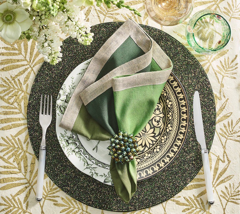 Zinnia Napkin Ring Olive  & Green Set of 4