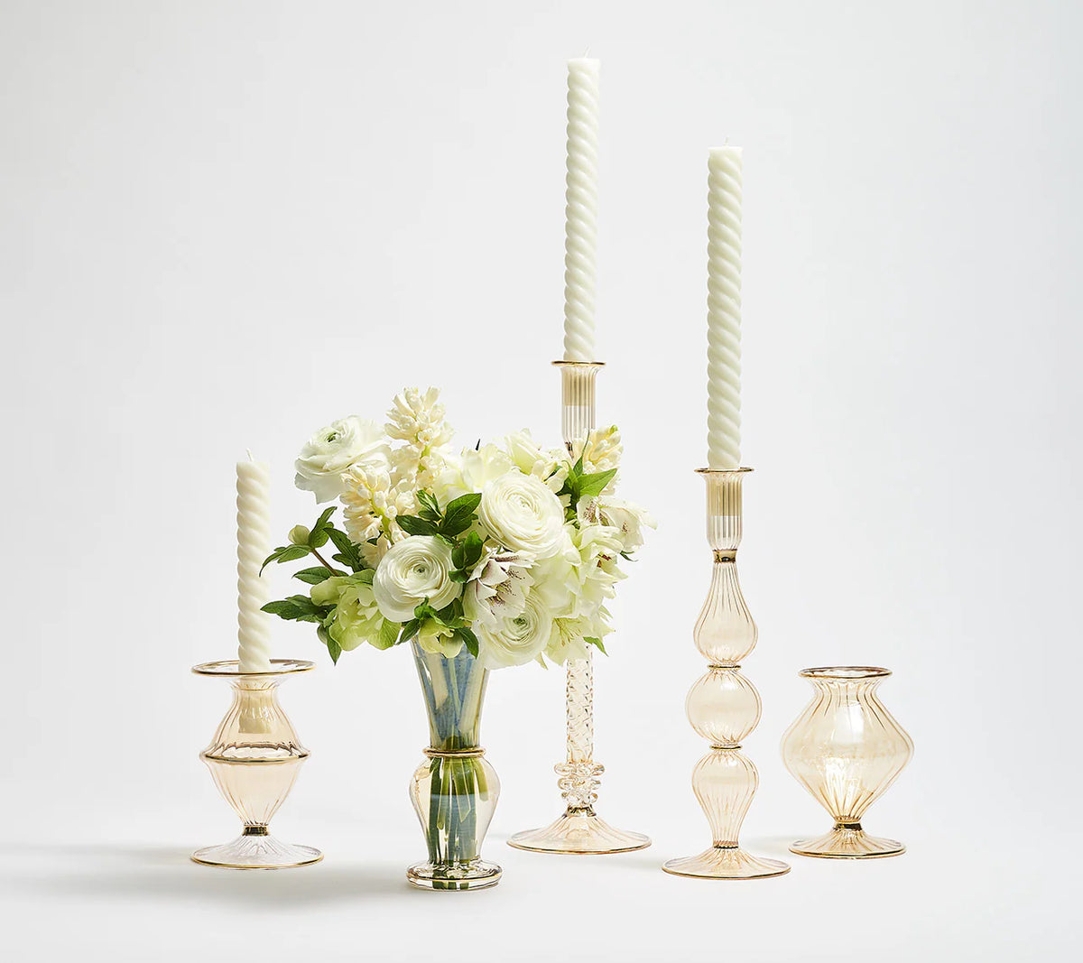 Champagne Rib Gold Detail Candle Holders