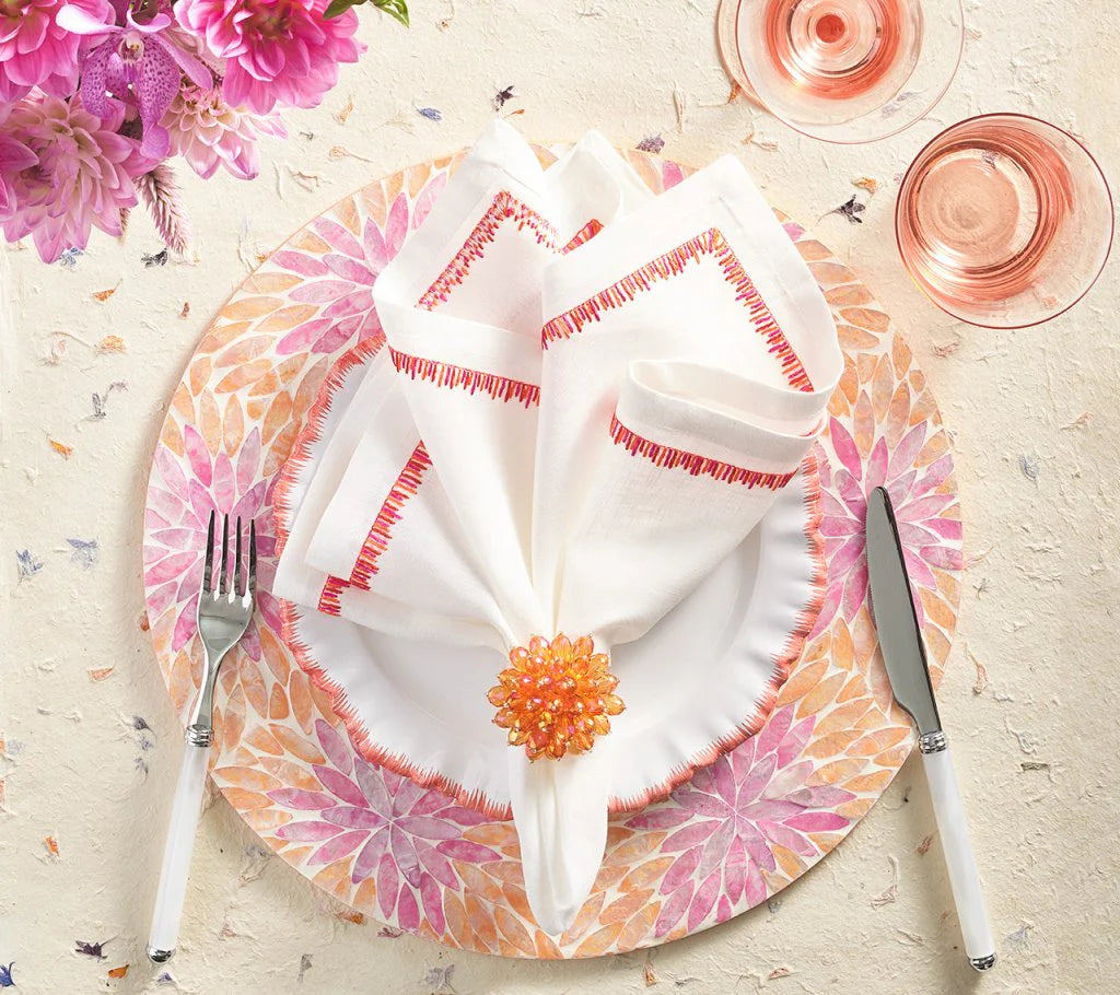 Zinnia Pink & Orange Napkin Ring Set of 4