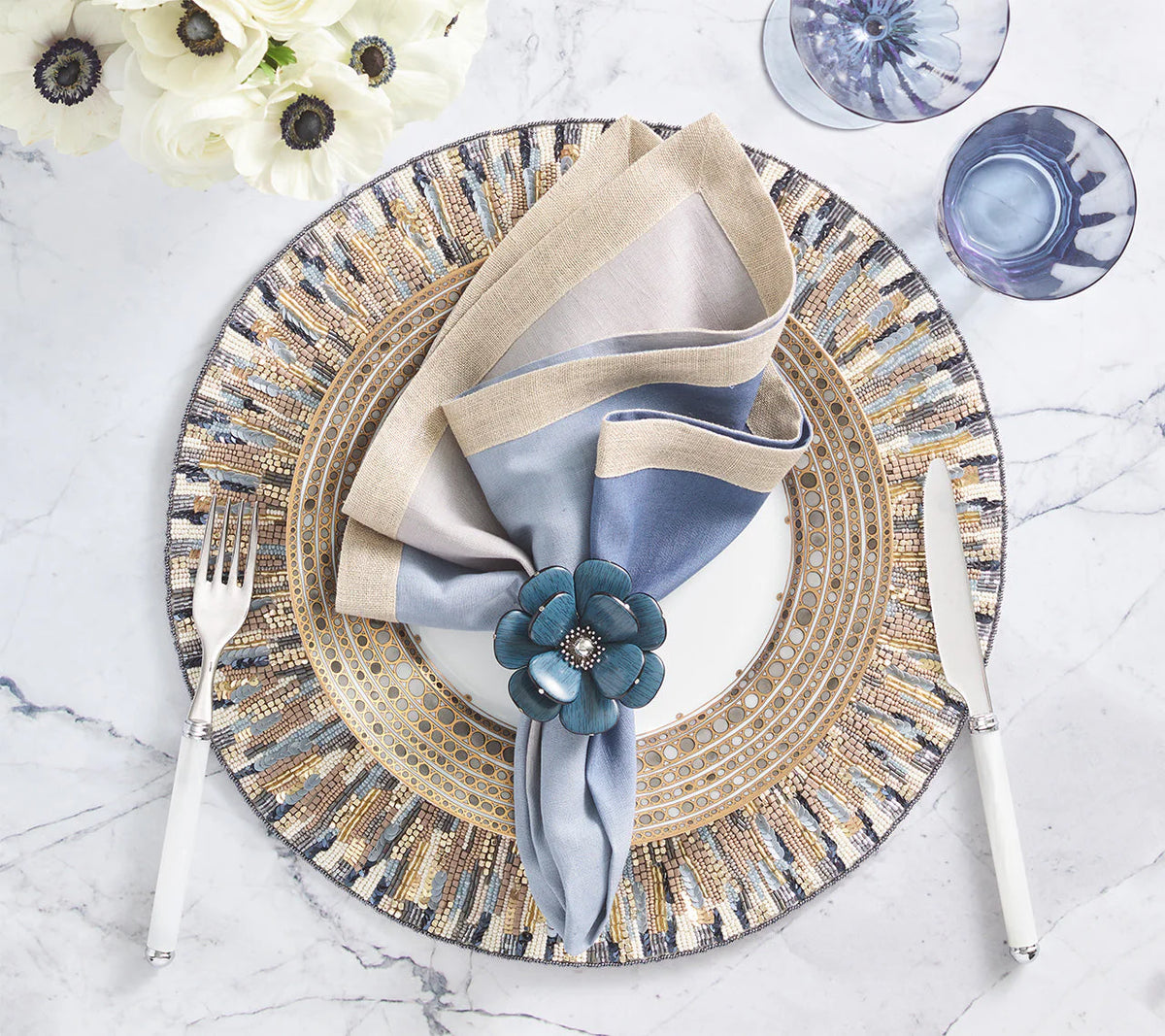Begonia Napkin Rings Set of 4- Teal