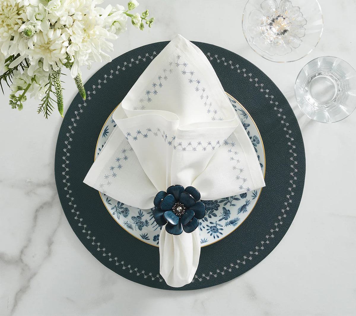 Begonia Napkin Rings Set of 4- Teal