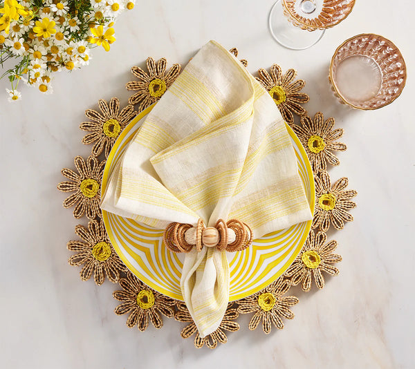 Broad Stripe Napkin Set of 4 - Yellow & White