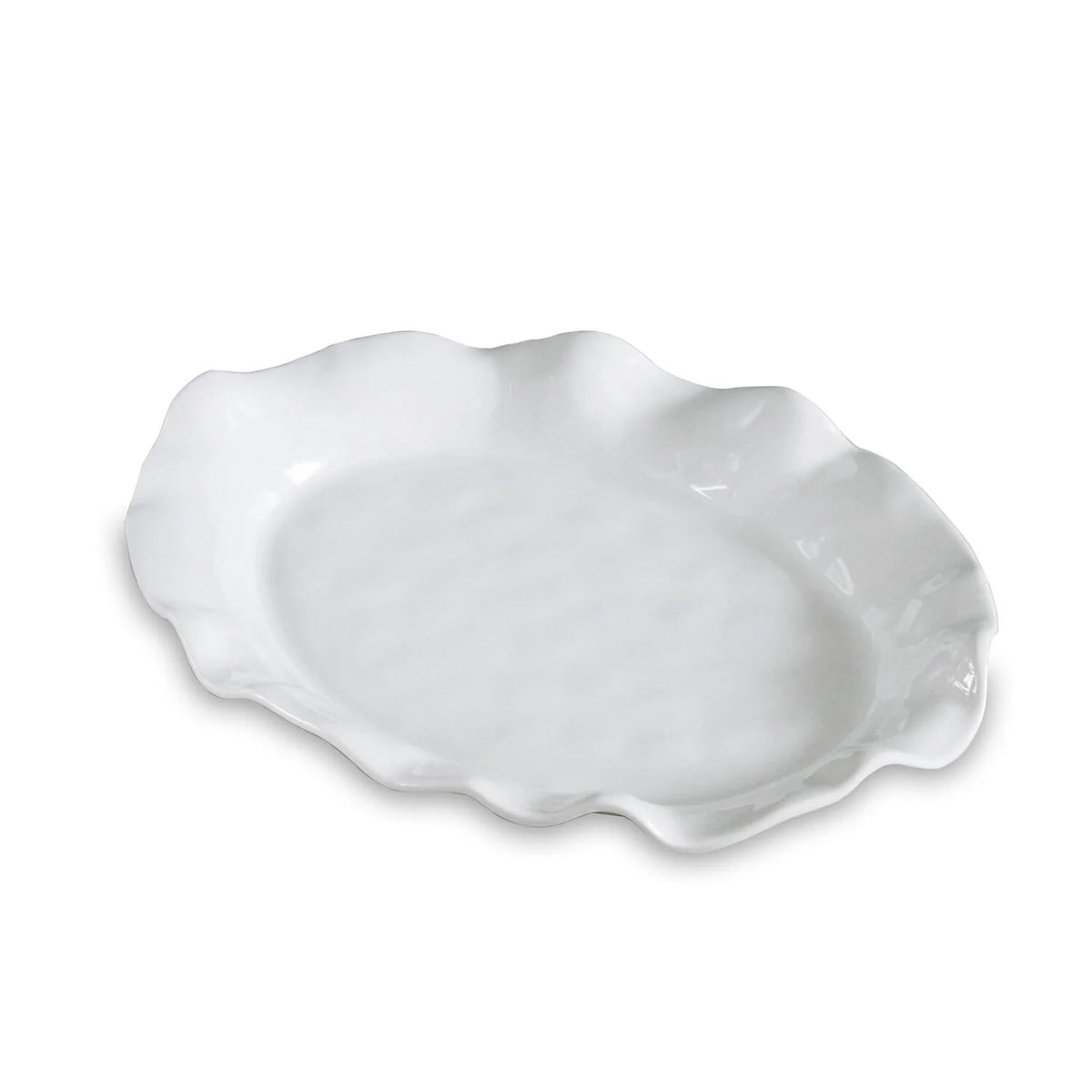 The Beatriz Ball Vida Havana Oval Tray in white, featuring a wavy, scalloped edge, is displayed against a plain white background.