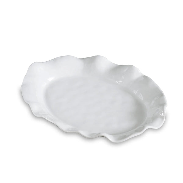 The Beatriz Ball Vida Havana Oval Tray in white, featuring a wavy, scalloped edge, is displayed against a plain white background.