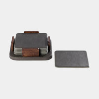 Leather & Veneer Coaster Set - Cedar Green