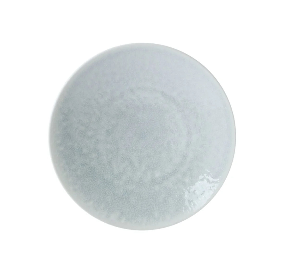 Round Tourron Dinnerware - Opale stoneware dinner plate in a pale blue, speckled glaze.