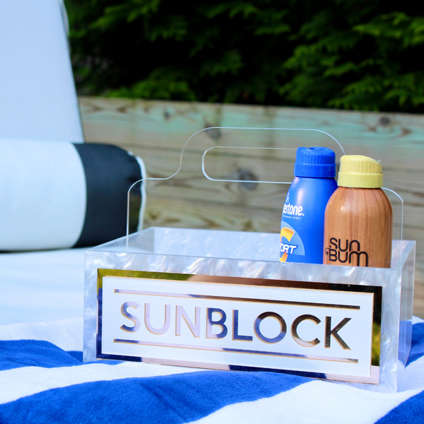 Porter Acrylic Sunblock Caddy - White & Gold