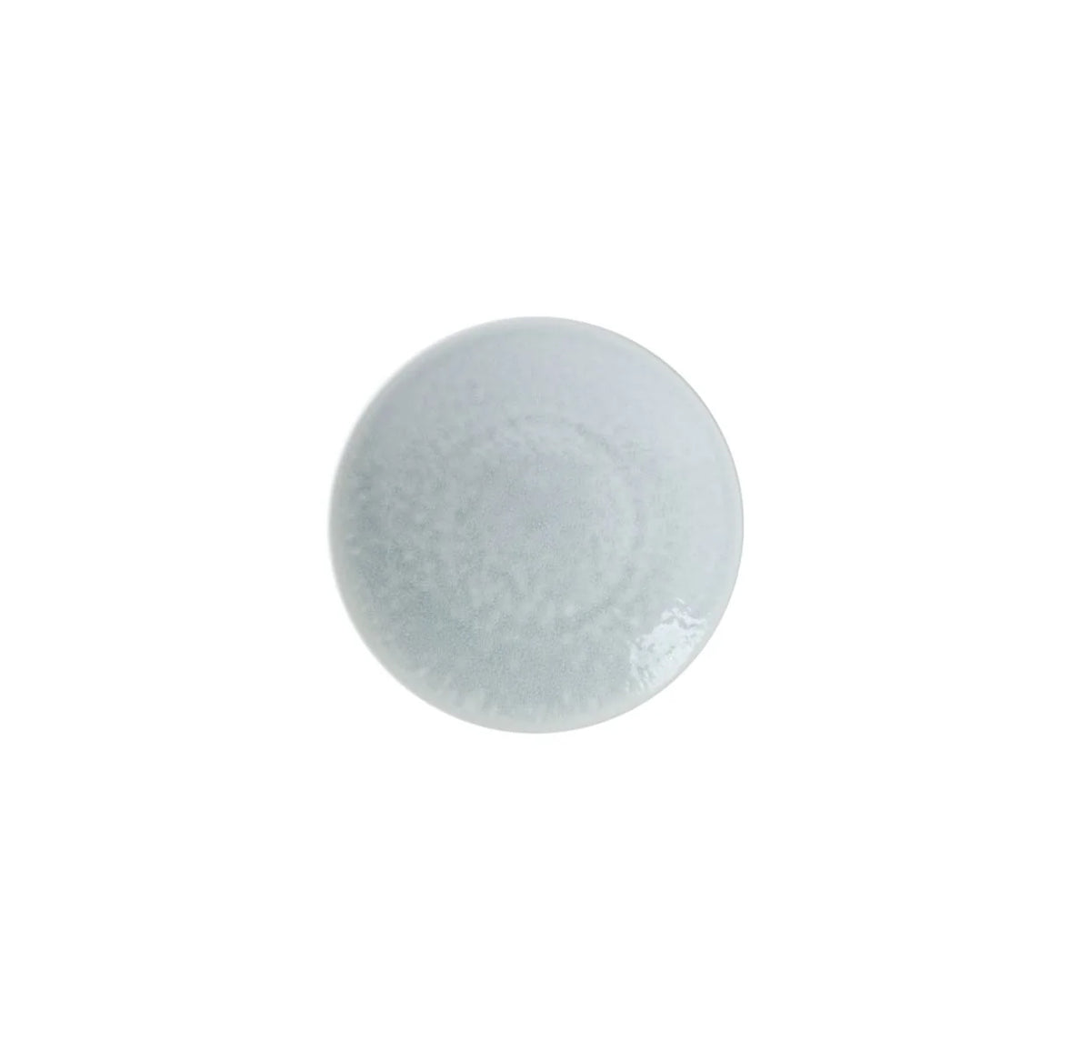 A pale, speckled grey Jars - Rosenthal Tourron Dinnerware - Opale stoneware dinner plate viewed from above.