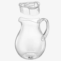 The Wine Savant/Clingbrands Unbreakable Brighton Acrylic Clear Lidded Pitcher holds up to 72oz and features a curved handle and spout. Shown with its transparent lid above the opening, it's perfect for serving drinks indoors or outdoors.