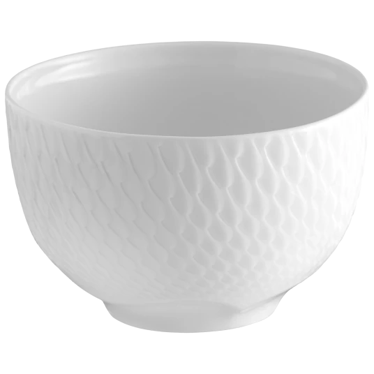 Meissen Waves Relief white ceramic bowl featuring a subtle textured scale-like pattern on the exterior, set against a plain light background—a sophisticated addition to any modern dinnerware collection.