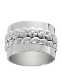 Christofle Babylon Silver Plated Napkin Ring Set 4 featuring a silver-plated ring with a central decorative band of braided metal.