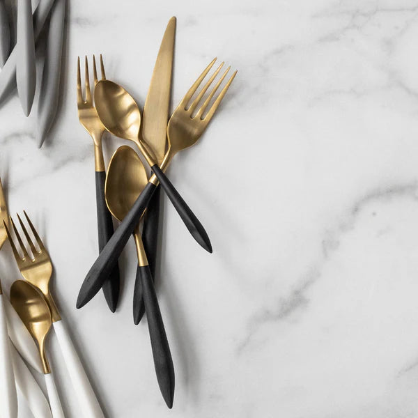 Ares Flatware 5 Piece Setting-Black & Gold