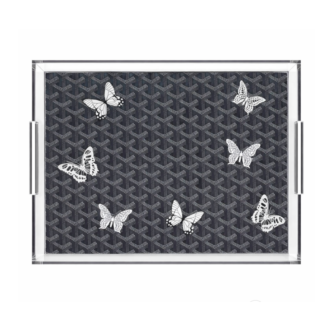 Grandeur Tray - Maison Black w/ White Butterflies 14 x 18