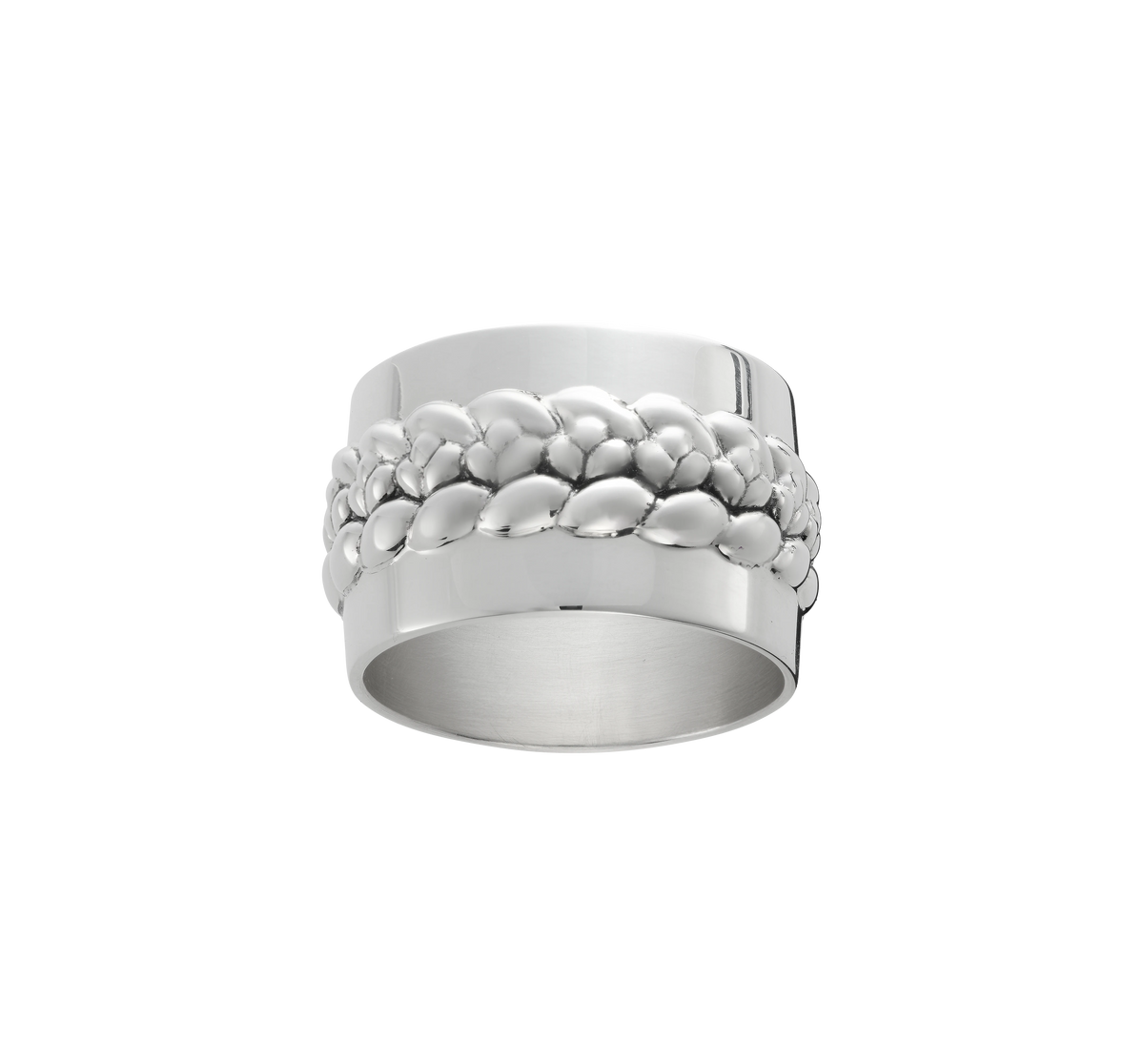Babylone Silver Plated Napkin Ring featuring a central decorative band of braided metal.