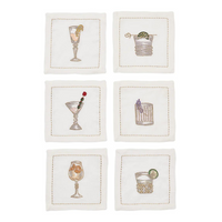 Cocktail Embroidered Napkins Set of 6