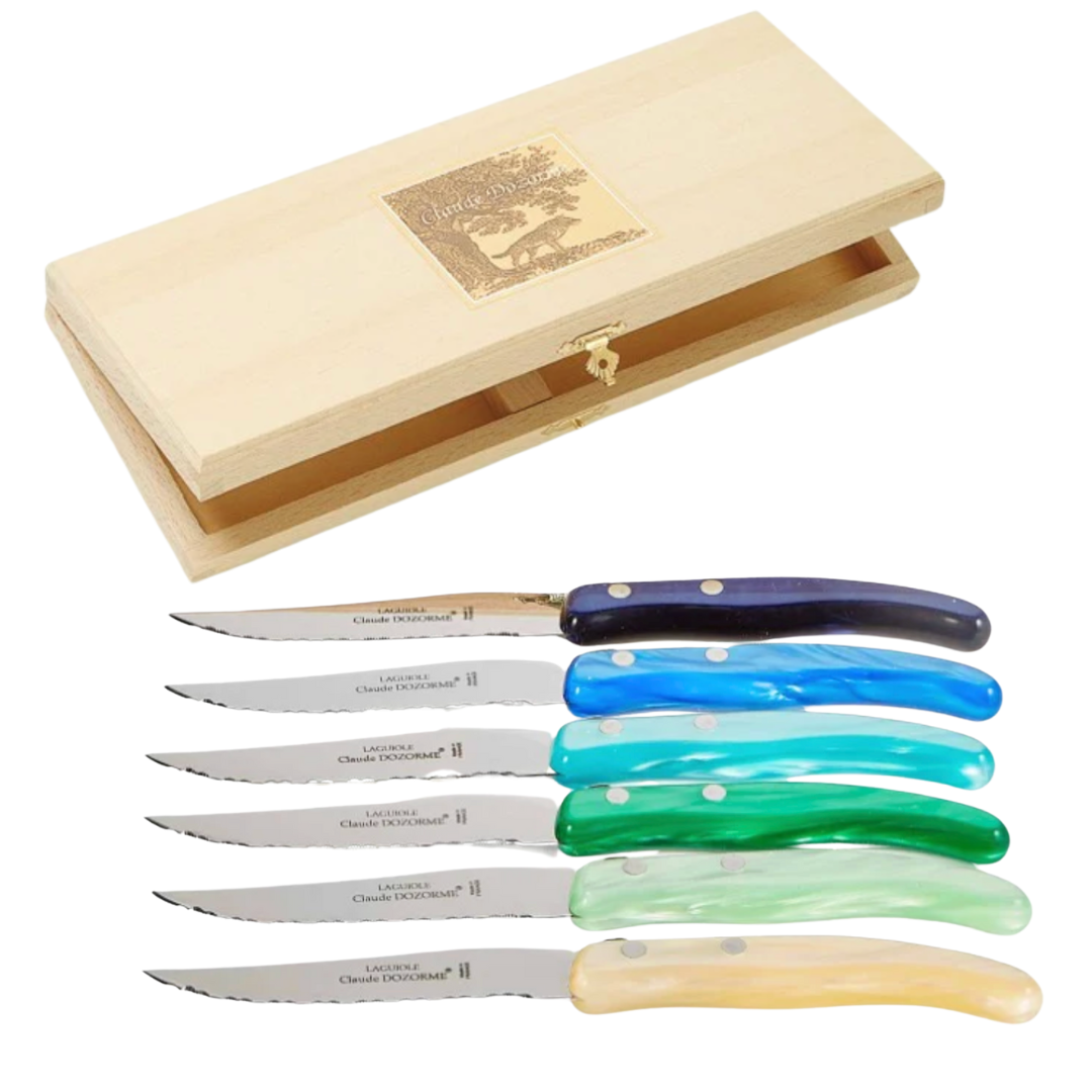 Berlingot Blue & Green Steak Knives Set of 6