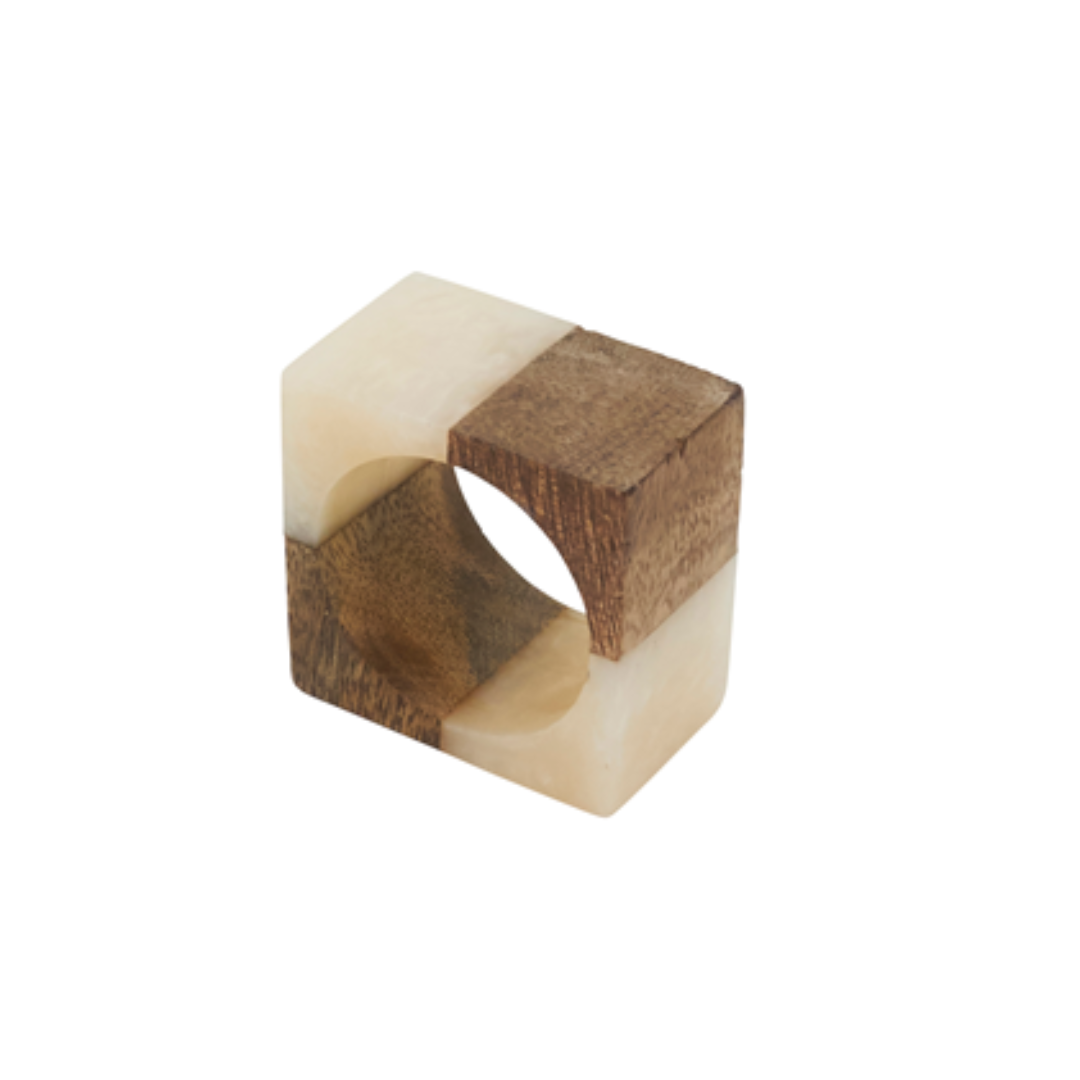 Bi-Color Cube Napkin Ring Ivory Set of 4