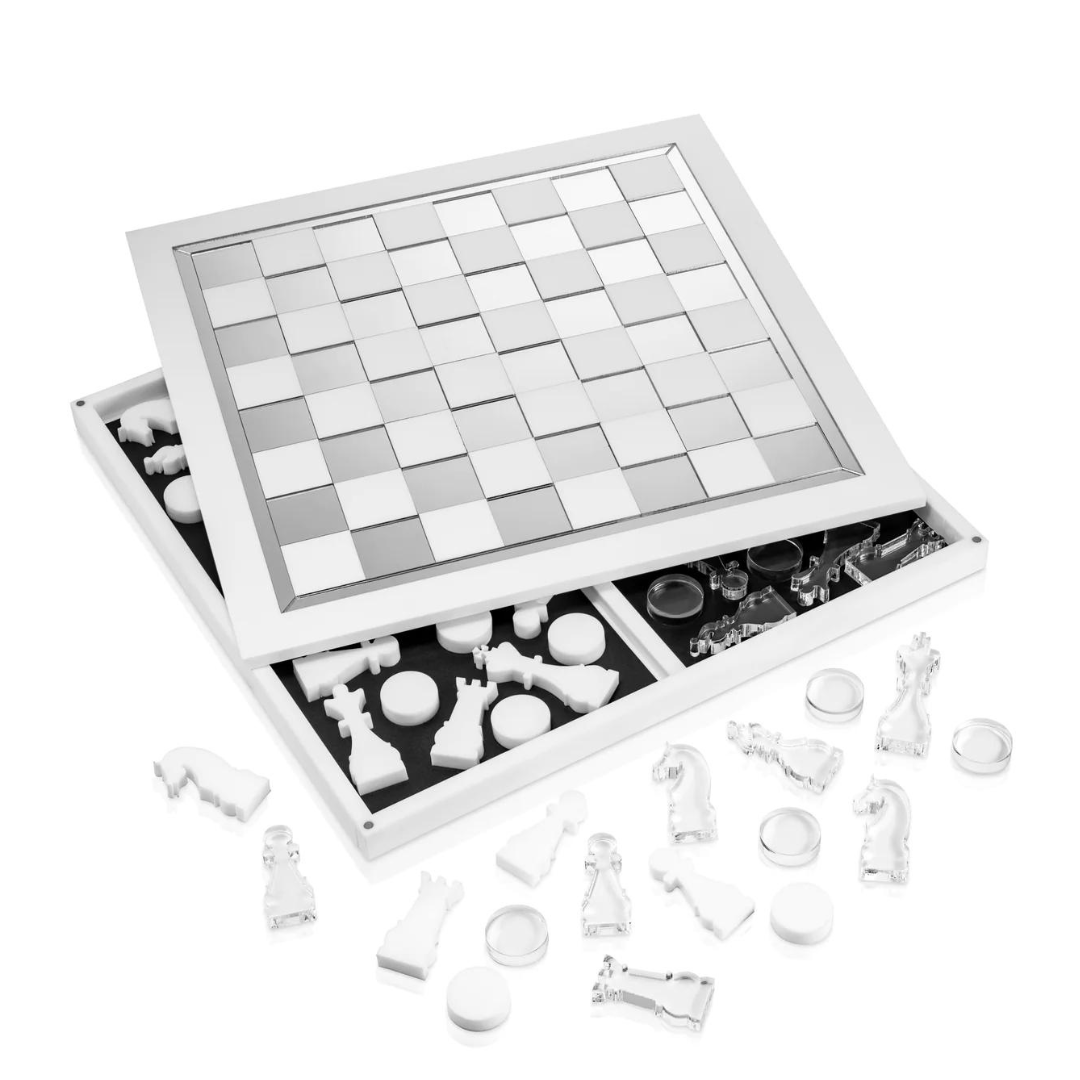 Luxe Chess and Checkers Silver Set