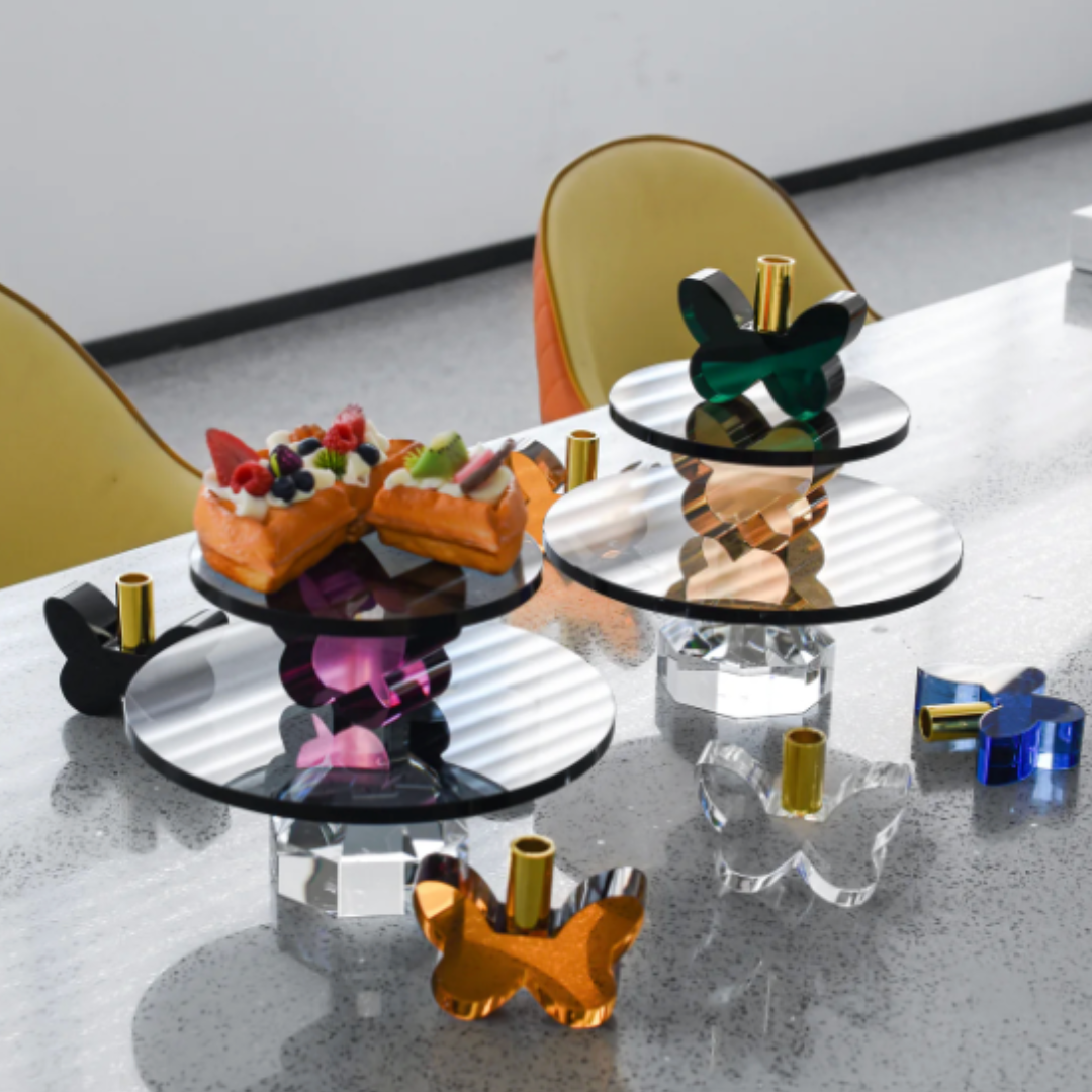 Butterfly Two Tier Cake Stand - Plum & Clear