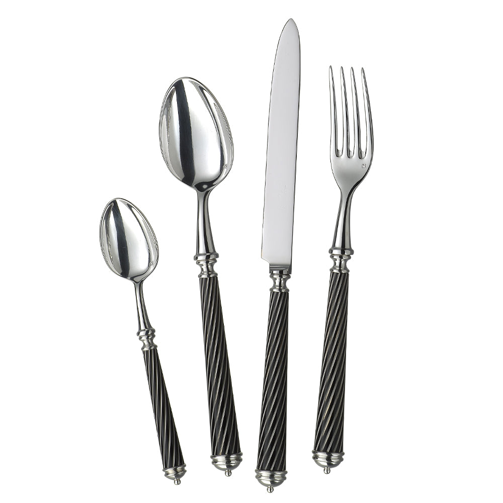 Cable Lacquered Noir Silver Plate 5 Piece Setting