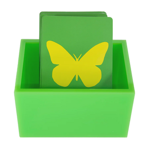 The Canasta Sets Canasta 2 Deck Holder features a green box with green cards, topped by a bold yellow butterfly silhouette—ideal for your Canasta card games or as a stylish addition to any Canasta set.