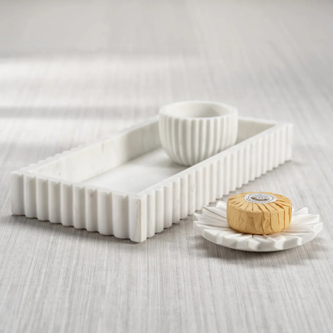 Carrara Scalloped Marble Vanity Tray White