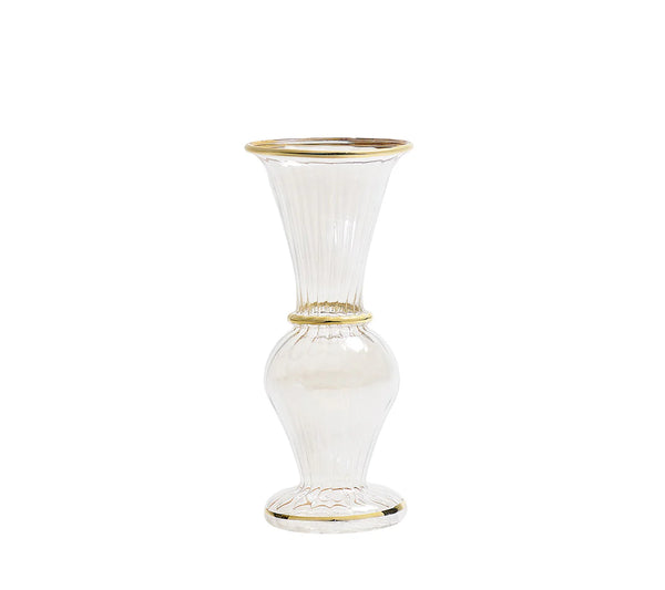 Clear Rib Gold Detail Trumpet Vase