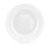 A white, round Antico Doccia Dinnerware plate by Ginori 1735, crafted from pure porcelain with a slightly scalloped and embossed rim inspired by timeless design, is shown from above on a plain white background.