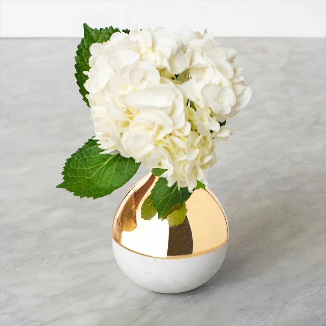 Dual Bud Vase with Carrara Marble and Gold.