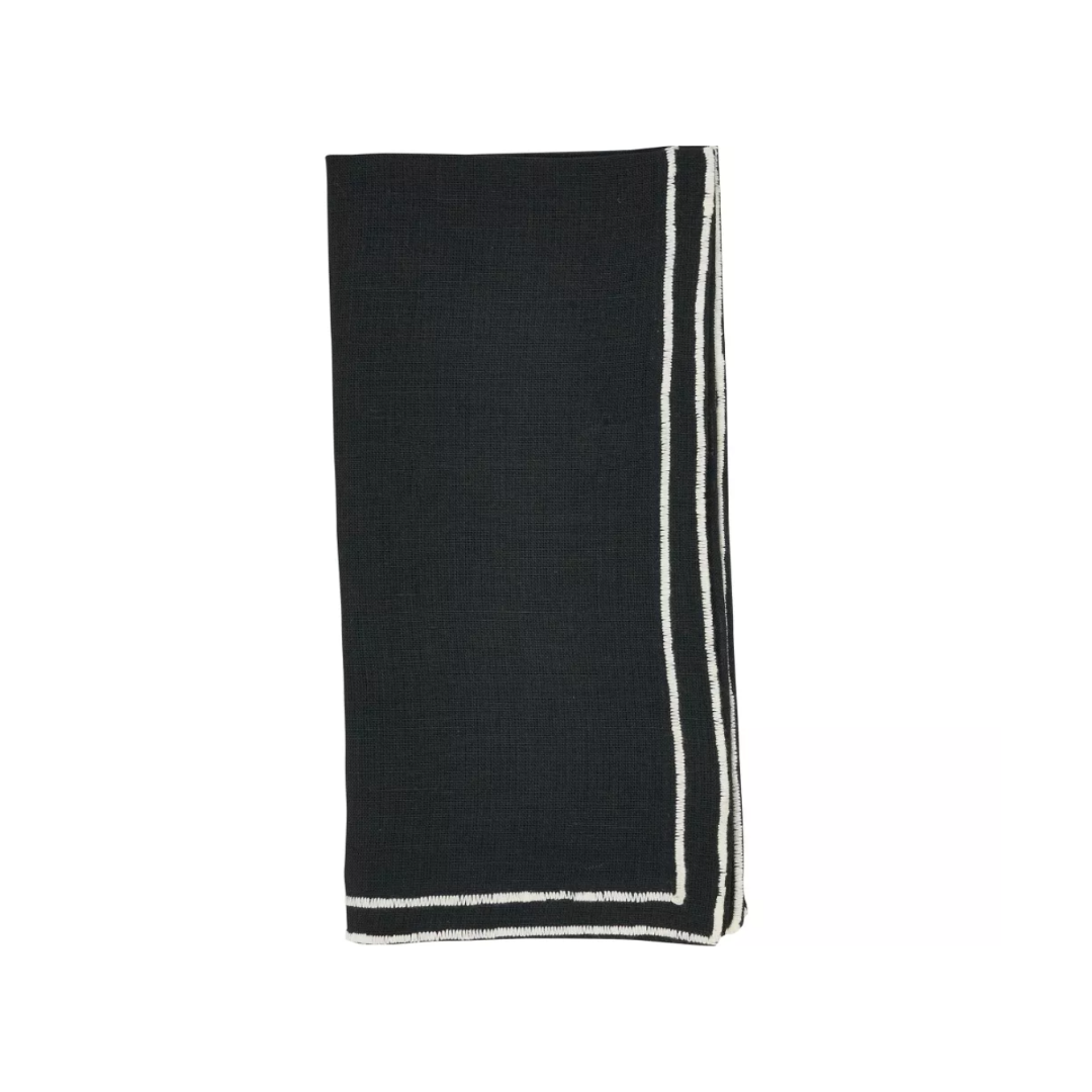 Embroidered Edge Napkin Black Set of 4