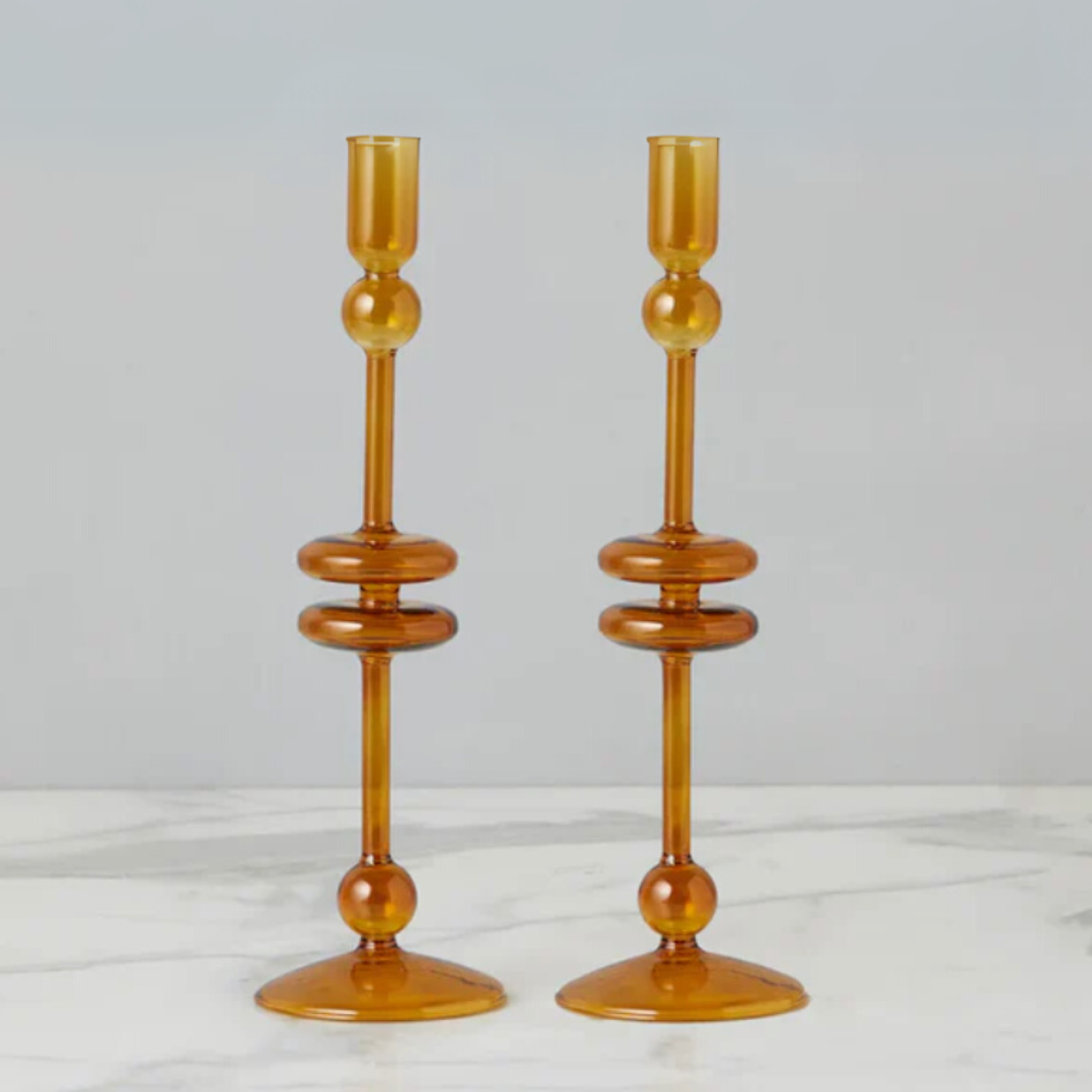 Amber Candlesticks Set of 2