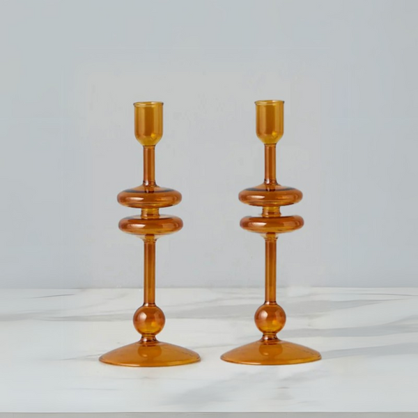 Amber Candlesticks Set of 2