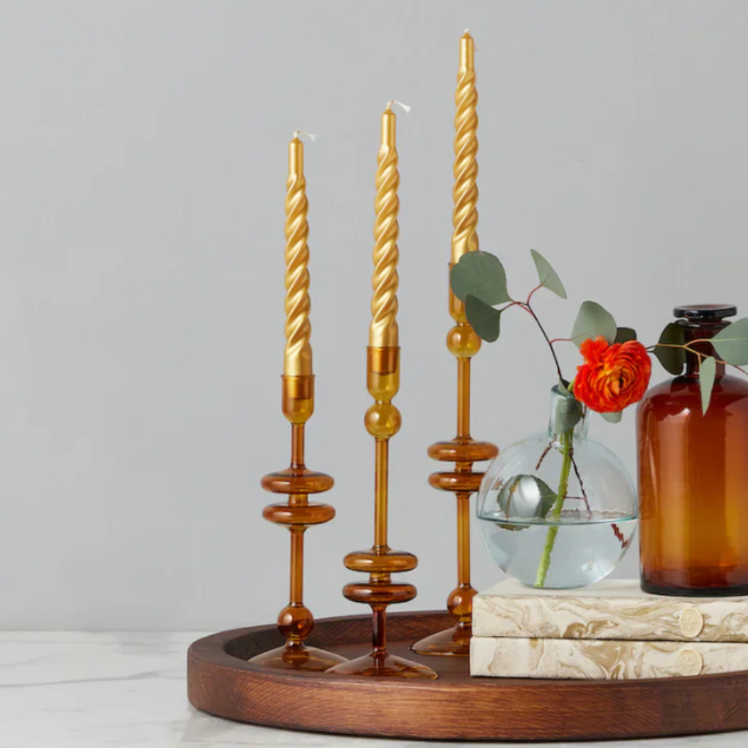 Amber Candlesticks Set of 2