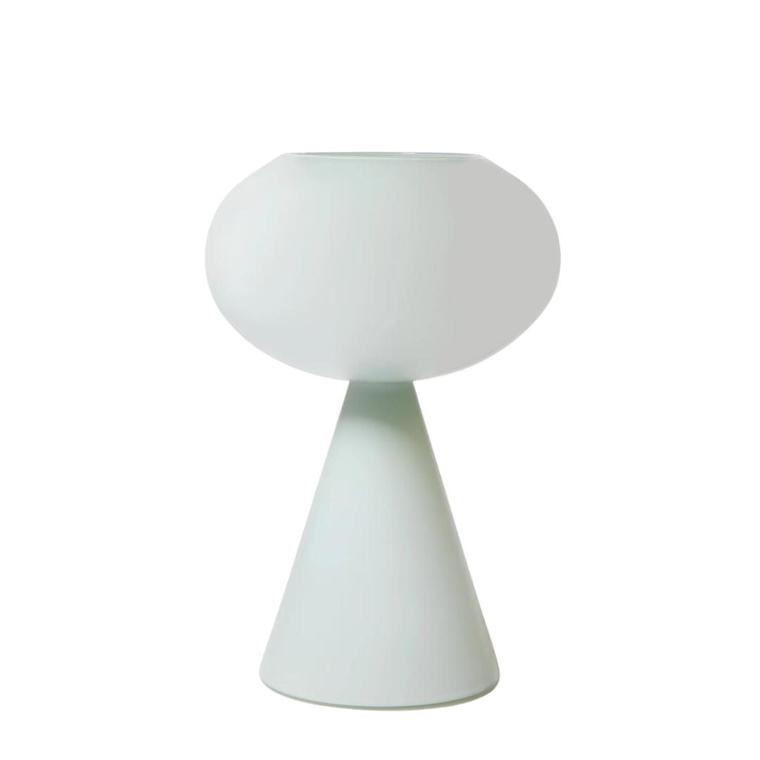 The Fiorelli Vases Ash by Current Home NY features a minimalist, modern design with a round top and cone-shaped base—ideal for architectural floral arrangements and shown here against a plain white background.