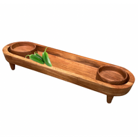Footed Wood Server With Bowls