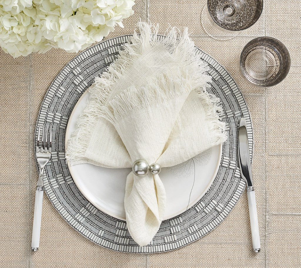 Fringe Napkin White & Silver Set of 4