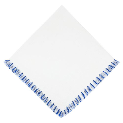 Blue & White Fringe Dinner Napkins (4)