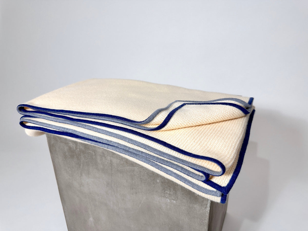 Cashmere Throw With Double Color Border, Blue & Oceania