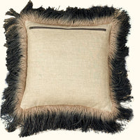 Jute Hand Dyed Fringe Pillow Carbon