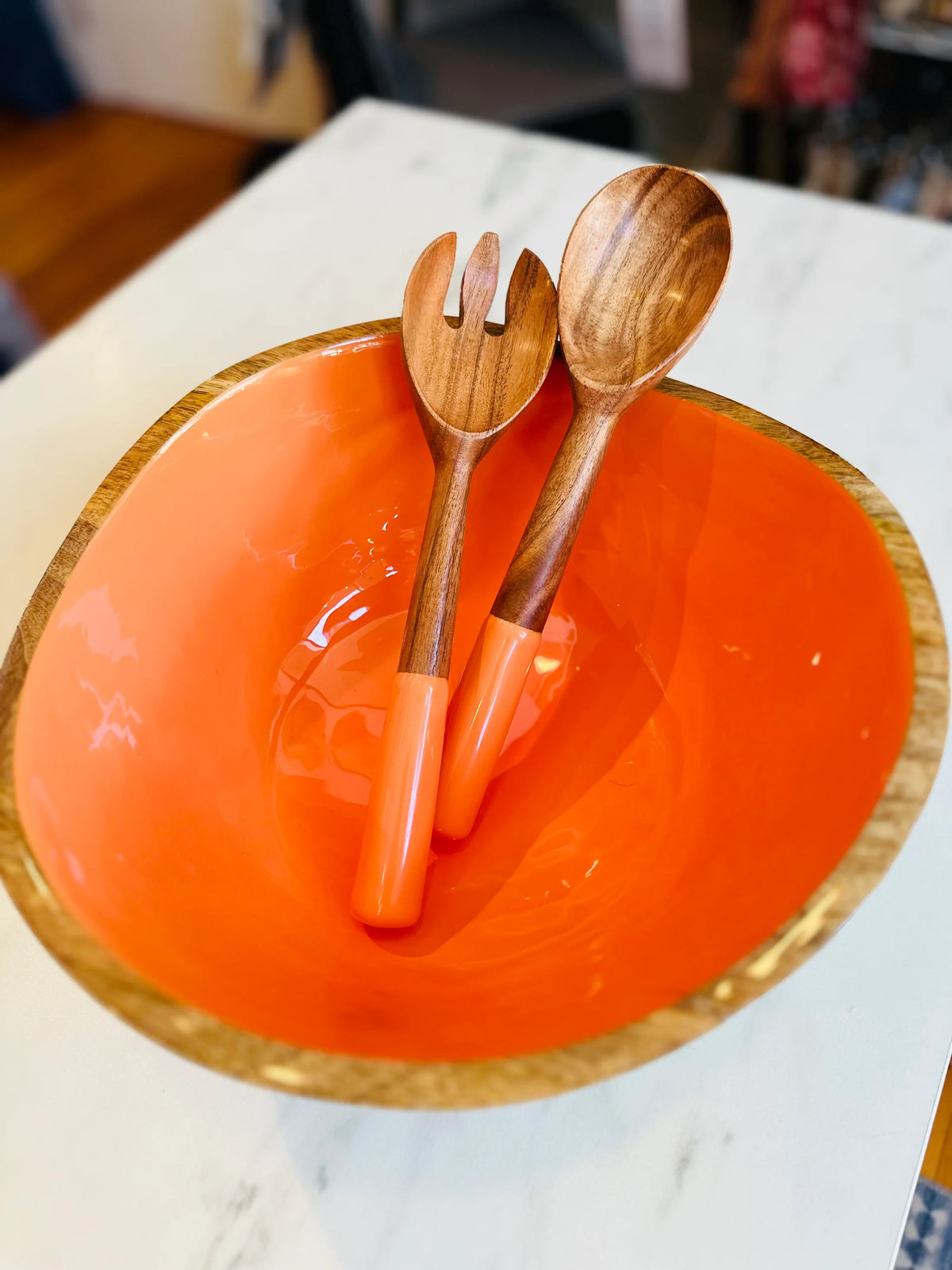 Bright Mango Serving Bowl w/ Servers -