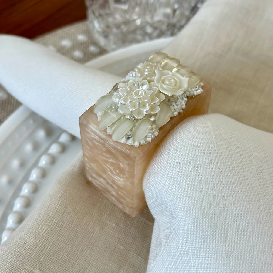 Ivory Petal Napkin Ring Set of 4