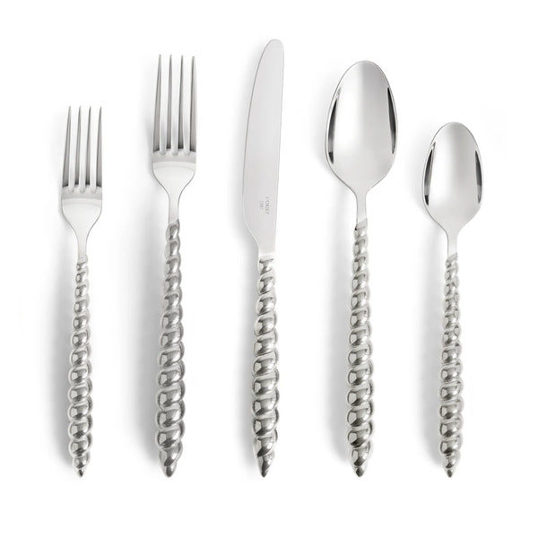 Jessica McCormack Shell Flatware 5 pc Set - Stainless Steel featuring handles with a twisted, spiral-beaded design.