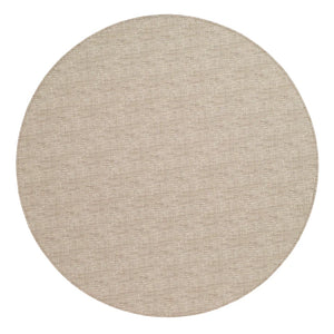 The Bodrum Pronto Placemat Round Set of 4 features beige, round mats with a woven texture, made from phthalate-free vinyl for easy cleaning, shown from above on a white background.