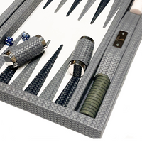 Grey Leather Woven Herringbone Backgammon