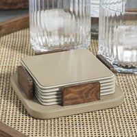 Leather & Veneer Coaster Set- Cappuccino