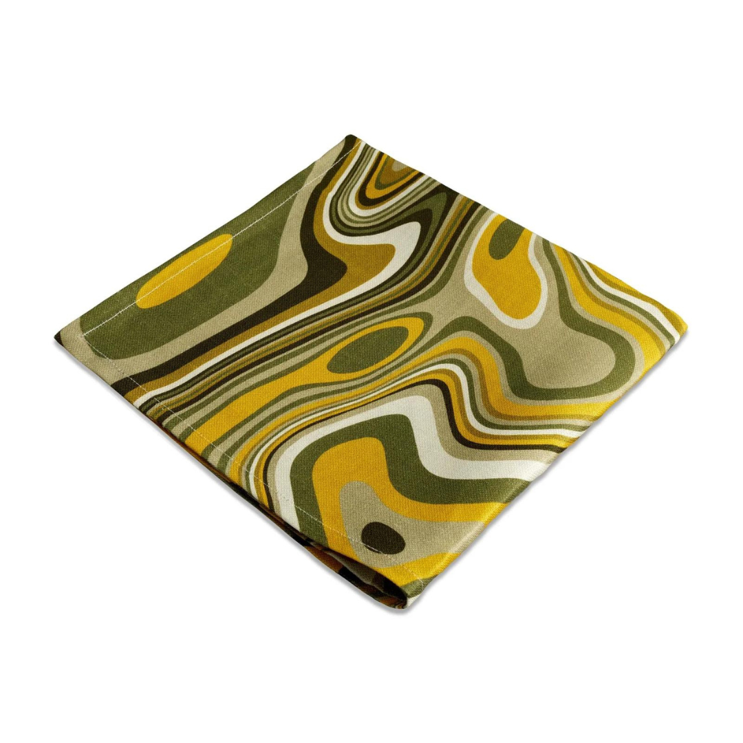 Linen Sateen Waves Napkin Set of 4 - Green and Yellow.