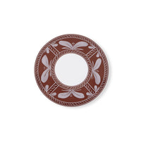 Molecot Sevilla Dinnerware Brown hand-painted Limoges porcelain dinner plate featuring a white center and a brown rim decorated with white floral motifs and rope-like patterns.