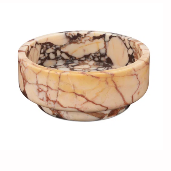 Emperor Purple Marble Bowl by Currey & Company—an elegant sculptural bowl crafted from marble with rich purple marbling, featuring a thick rim and a short base, set against a plain white background to bring timeless charm to any natural stone decor.